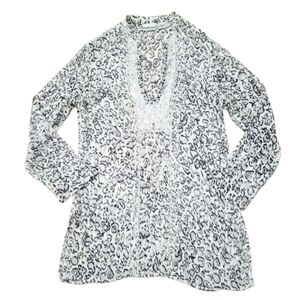 Chico’s Woman 100% Silk Animal Print Tunic Top Size 1 Large Beaded Embellished